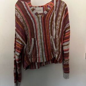 Lucky Brand  Cropped sweater Striped Baja boho hoodie